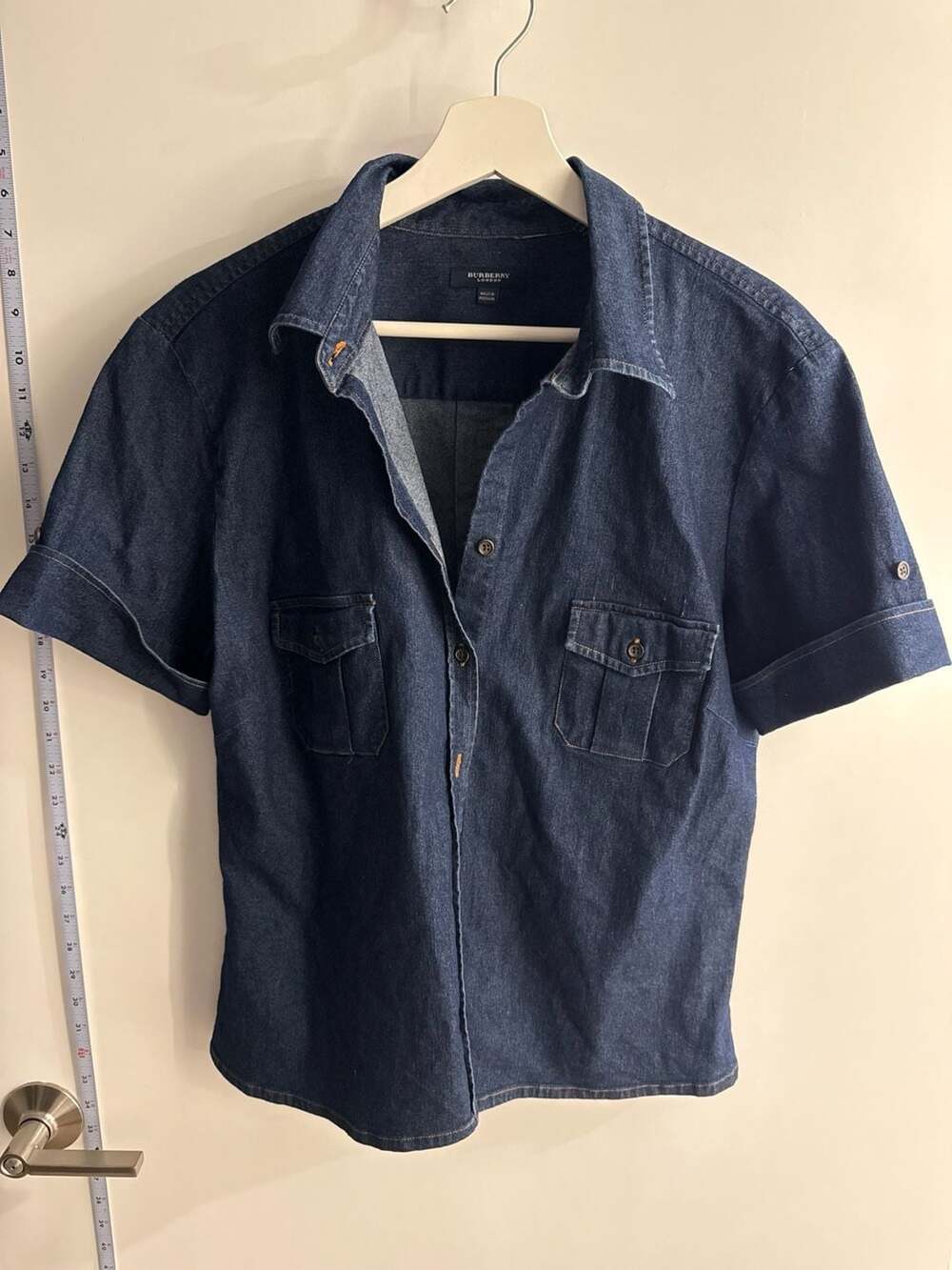 Burberry woman’s London Short Sleeve Denim Shirt Size Medium